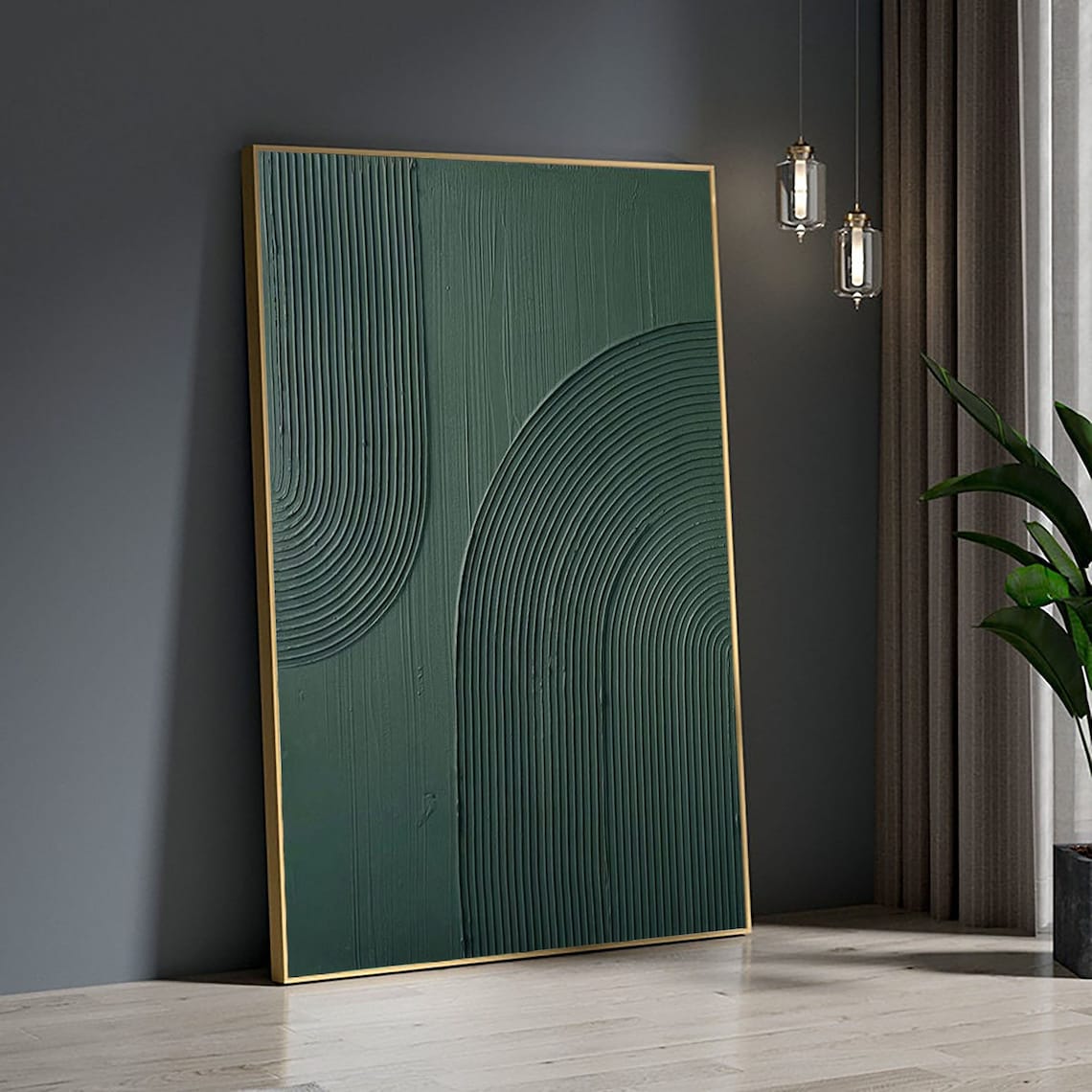High Quality Green Painting – Minimalist Green Wall Art Inspired by Van Gogh