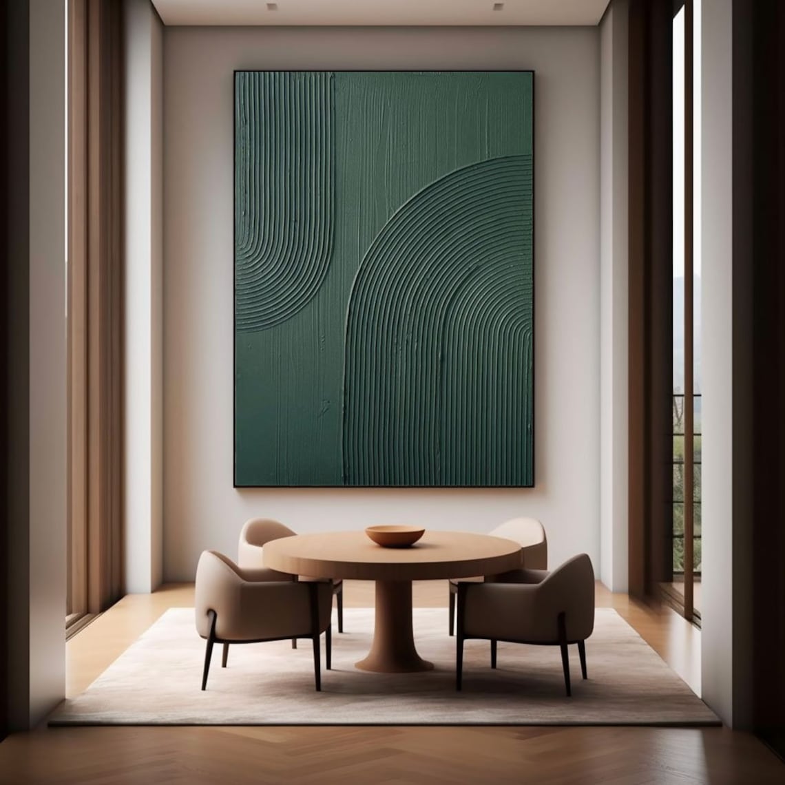 High Quality Green Painting – Minimalist Green Wall Art Inspired by Van Gogh