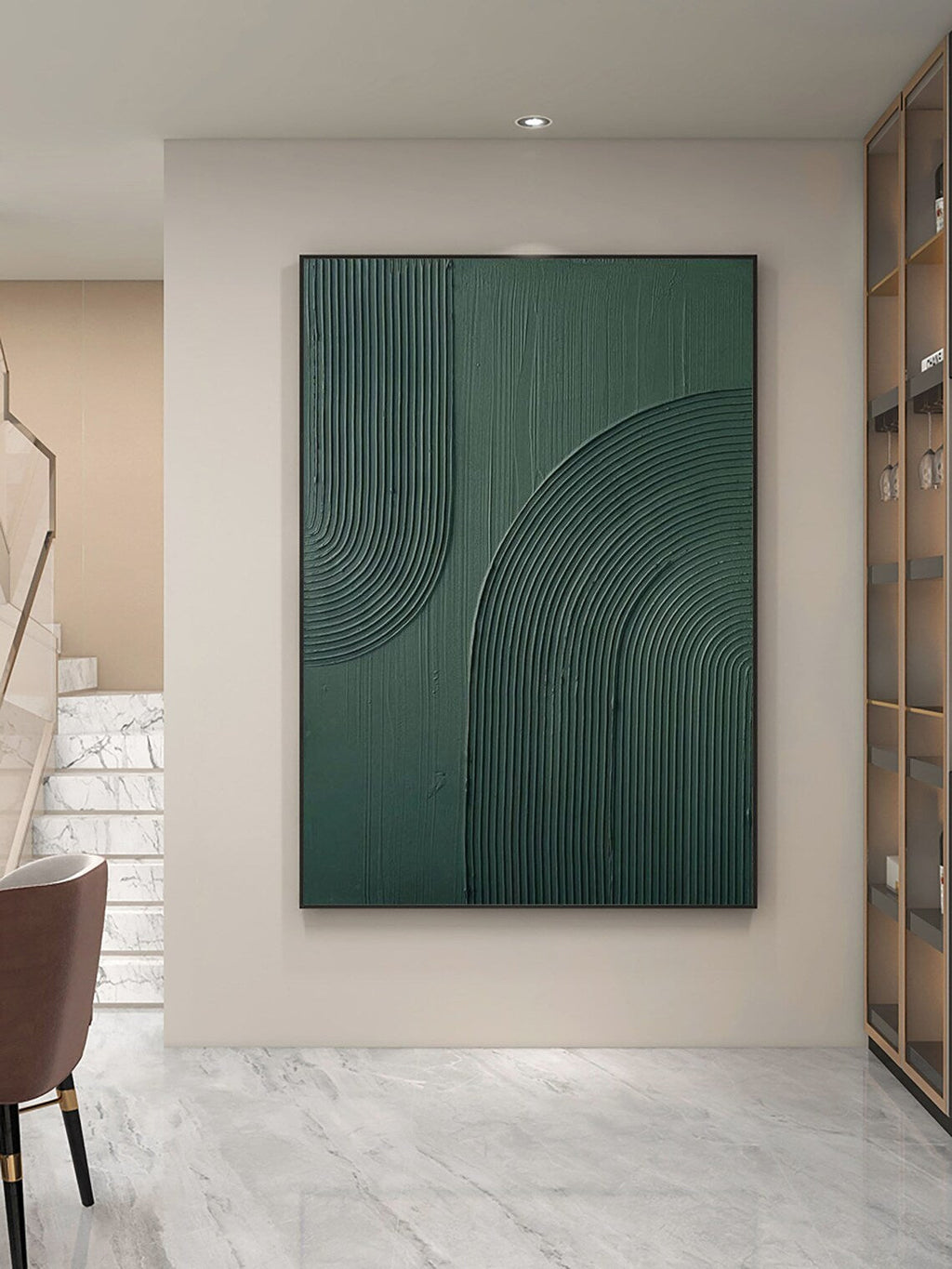 High Quality Green Painting – Minimalist Green Wall Art Inspired by Van Gogh