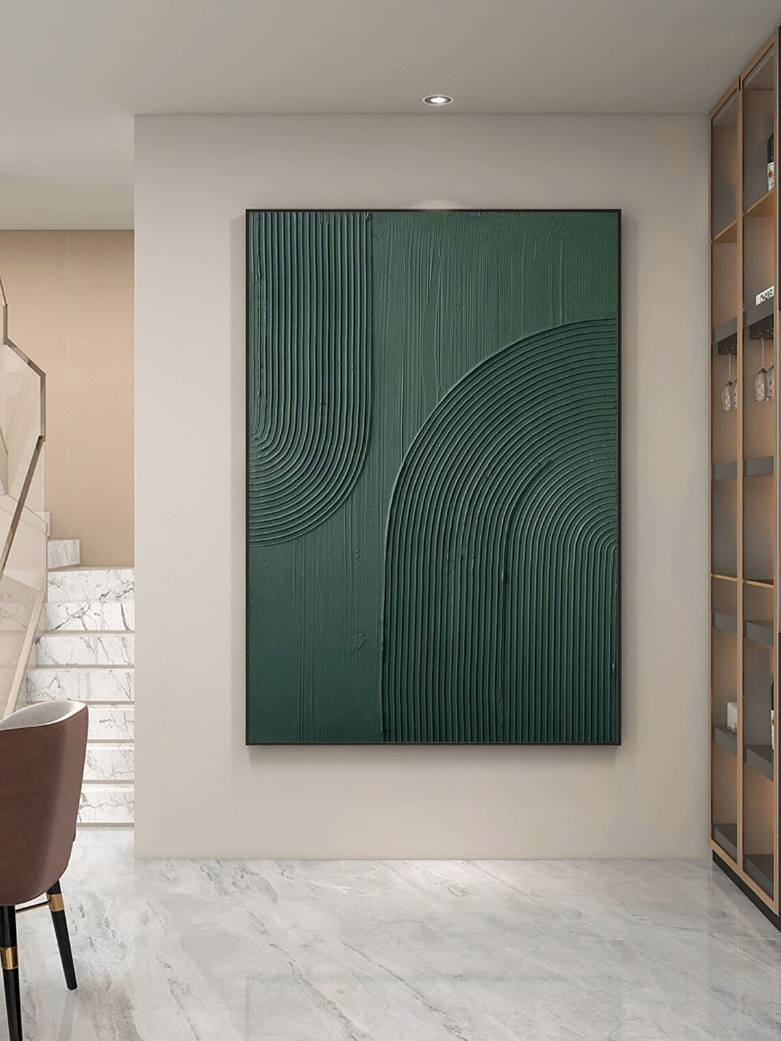 High Quality Green Painting – Minimalist Green Wall Art Inspired by Van Gogh