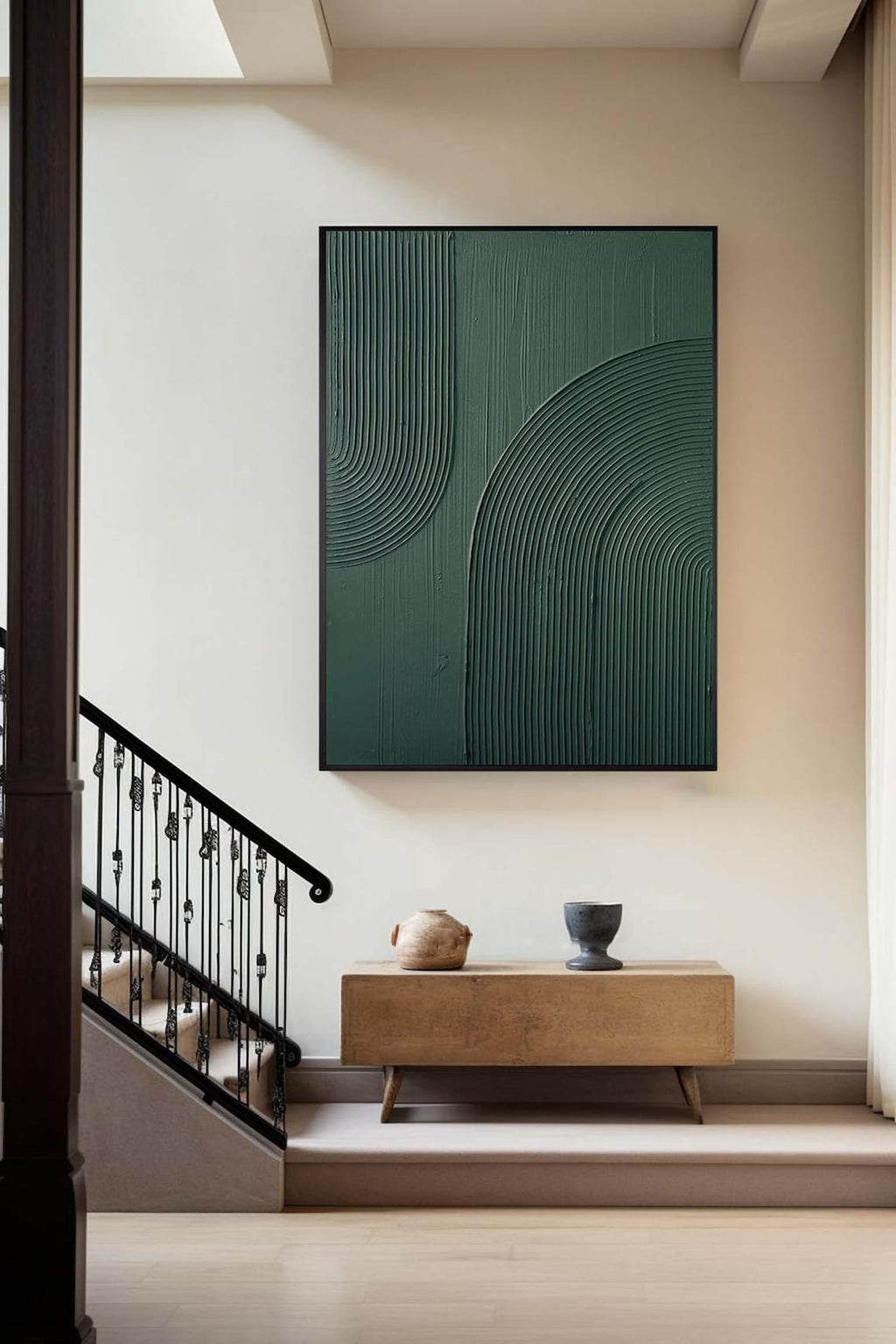High Quality Green Painting – Minimalist Green Wall Art Inspired by Van Gogh