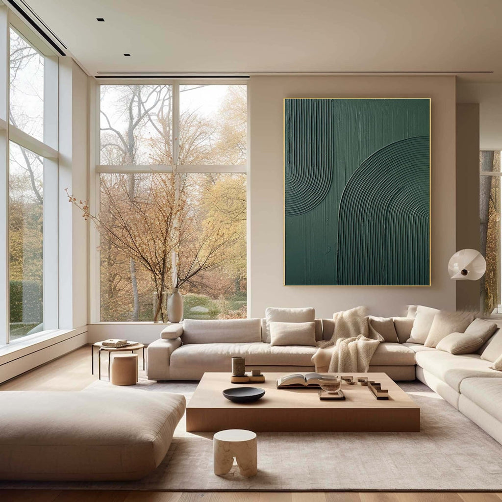 High Quality Green Painting – Minimalist Green Wall Art Inspired by Van Gogh