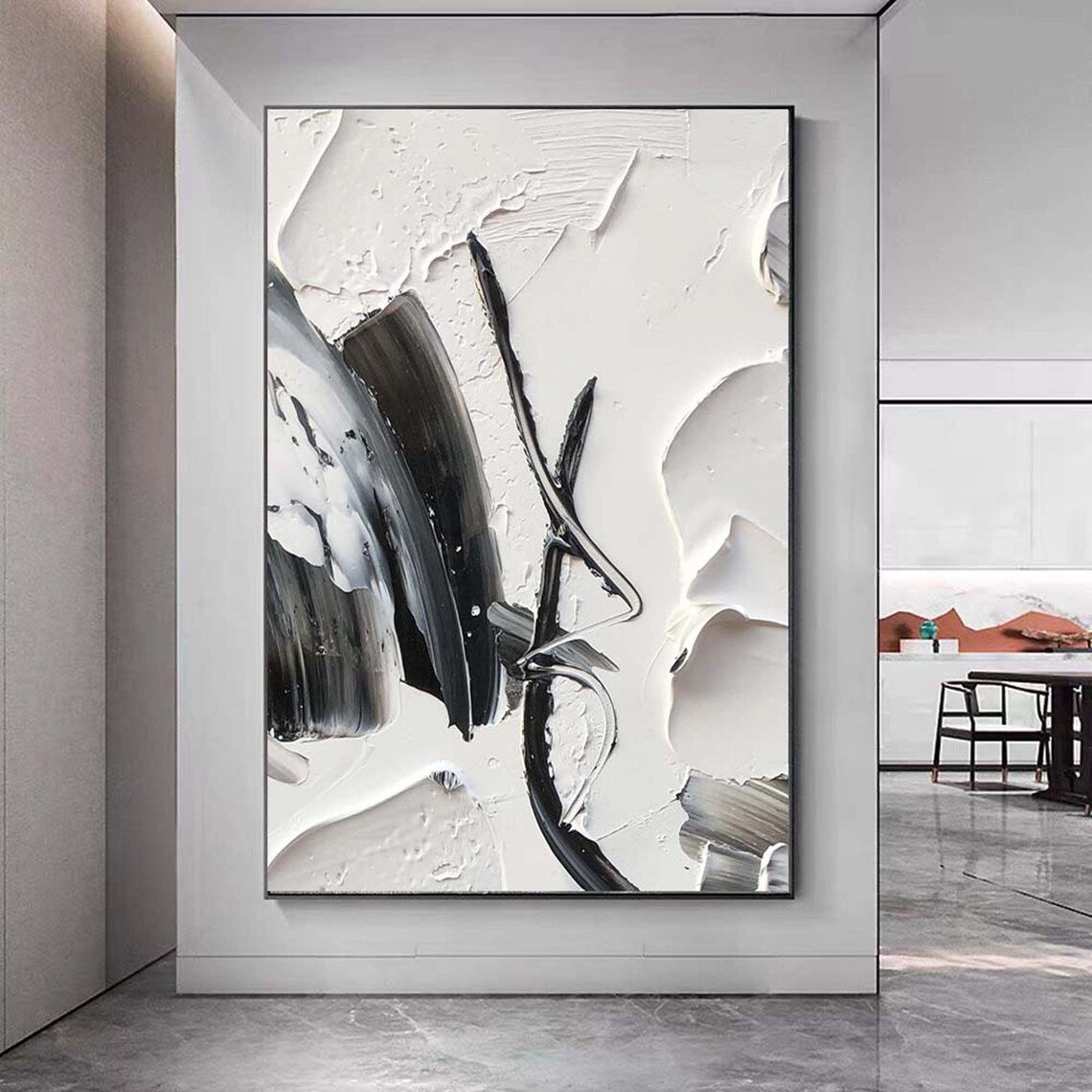 Elegance in Contrast – Black and White Abstract Painting