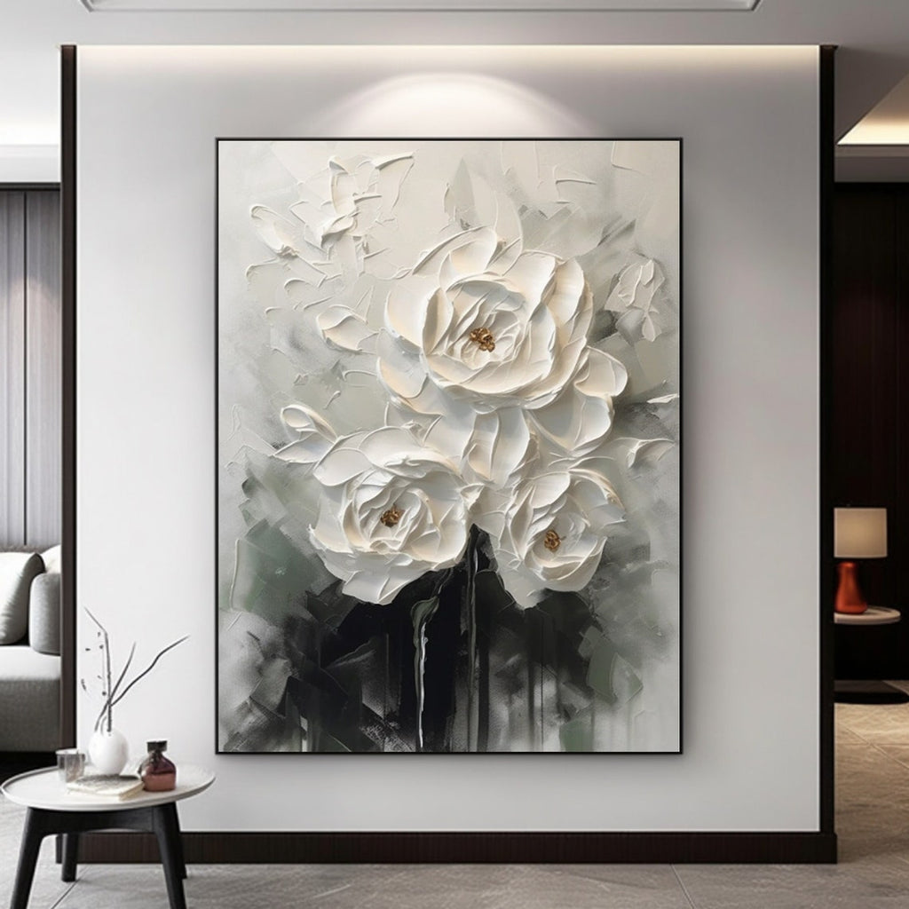 Elegance in Monochrome – 3D Floral Wall Art