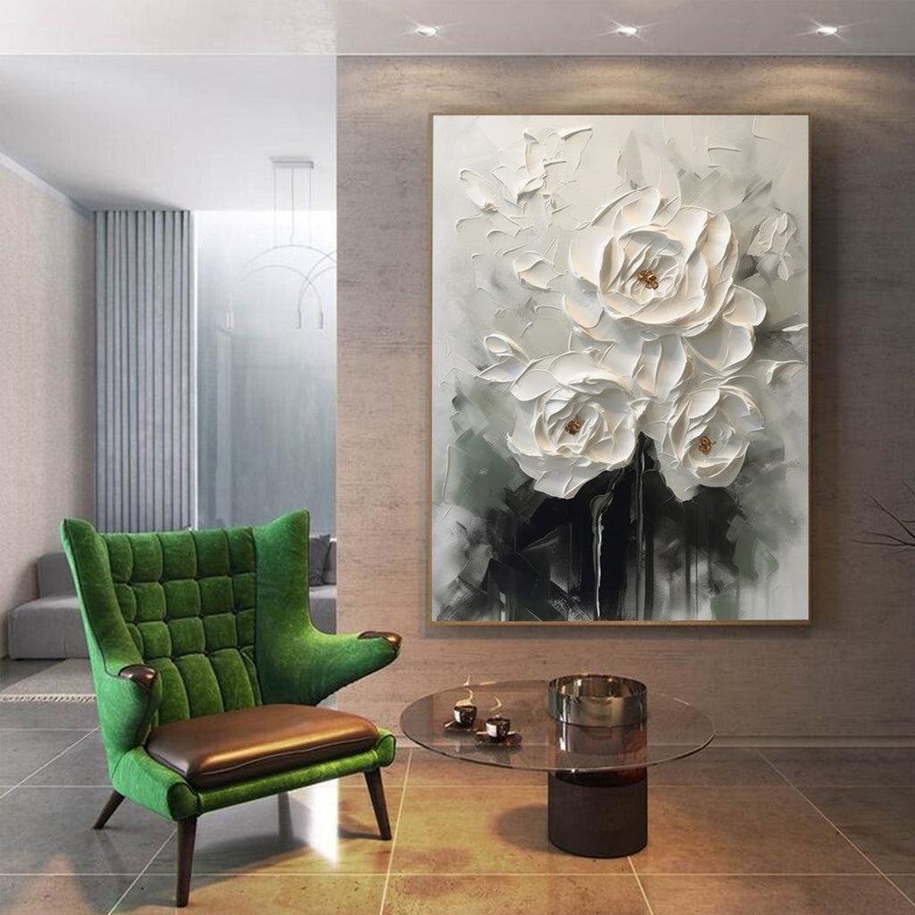 Elegance in Monochrome – 3D Floral Wall Art
