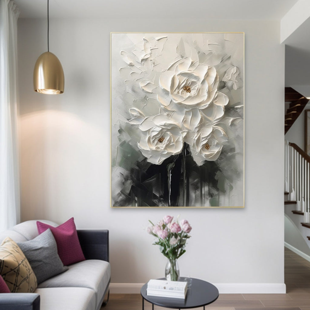 Elegance in Monochrome – 3D Floral Wall Art
