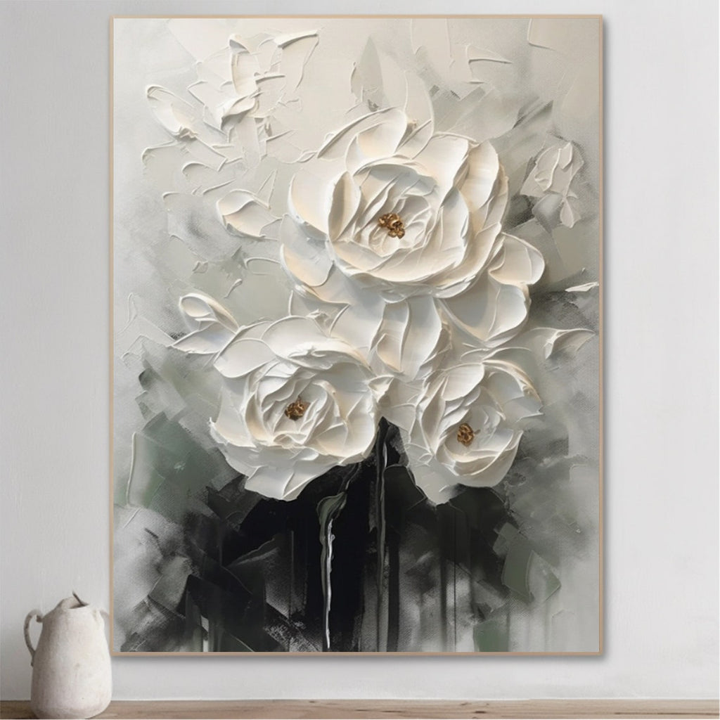 Elegance in Monochrome – 3D Floral Wall Art