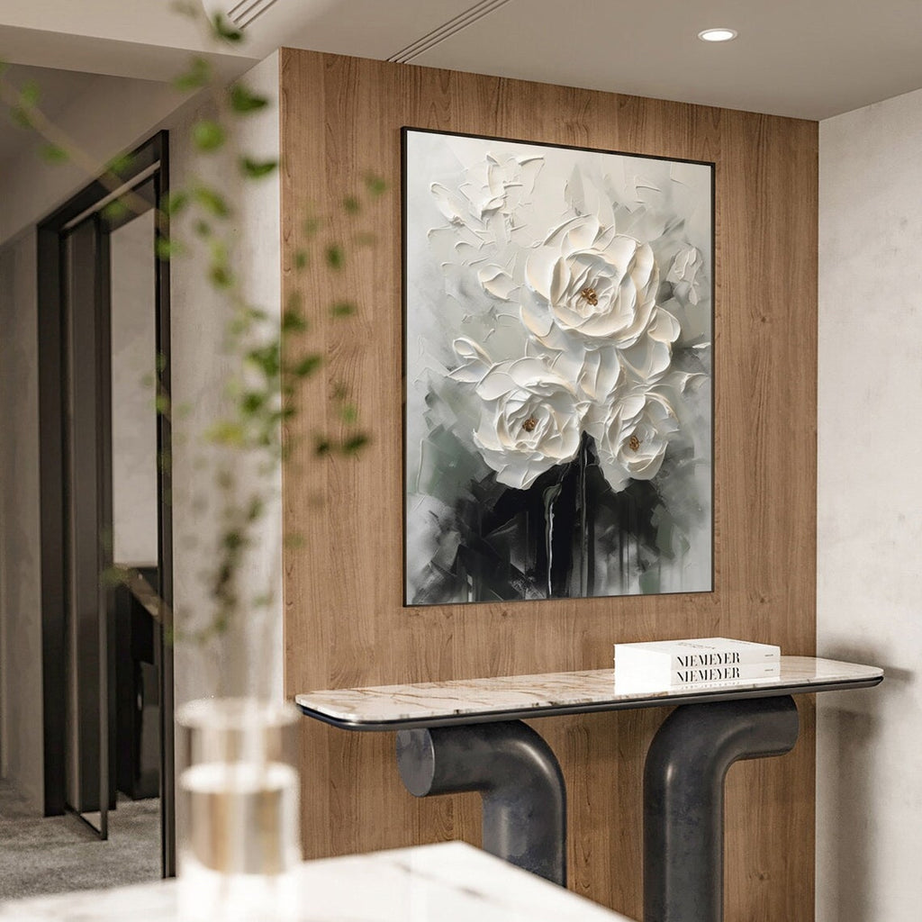 Elegance in Monochrome – 3D Floral Wall Art