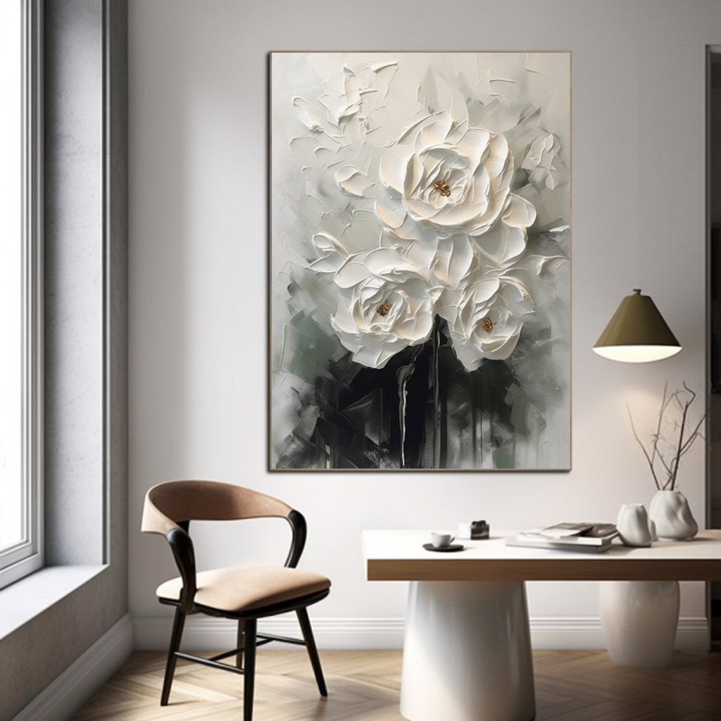 Elegance in Monochrome – 3D Floral Wall Art