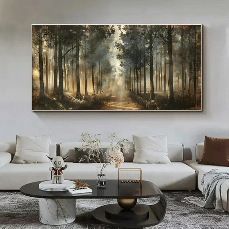 Misty Forest Path Wall Art | Nature Landscape Canvas Painting