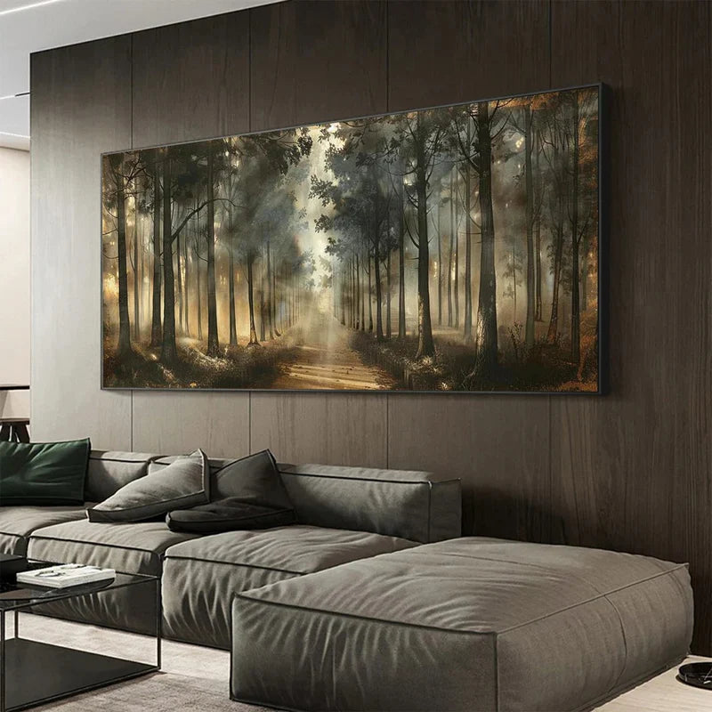 Misty Forest Path Wall Art | Nature Landscape Canvas Painting