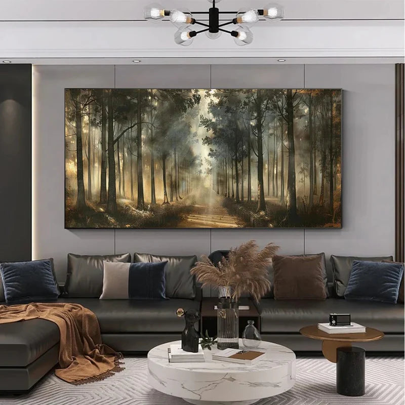 Misty Forest Path Wall Art | Nature Landscape Canvas Painting