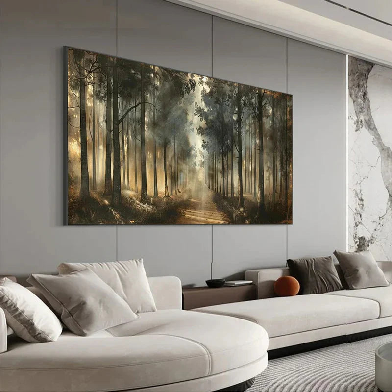 Misty Forest Path Wall Art | Nature Landscape Canvas Painting