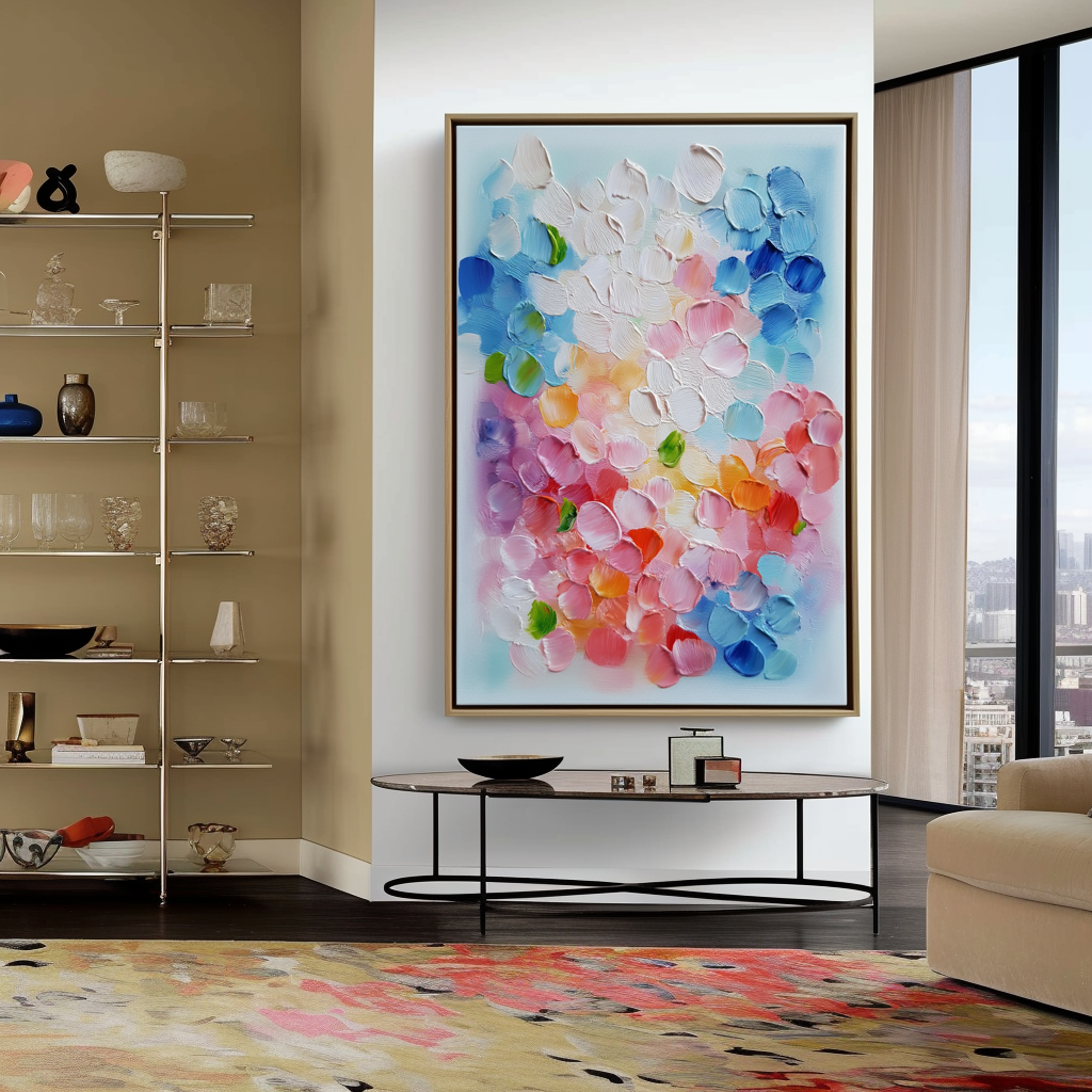 Abstract Colorful Petals Textured Oil Painting | Modern Wall Art for Home Décor