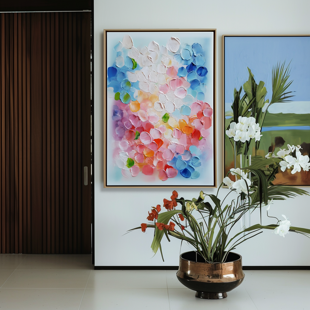 Abstract Colorful Petals Textured Oil Painting | Modern Wall Art for Home Décor