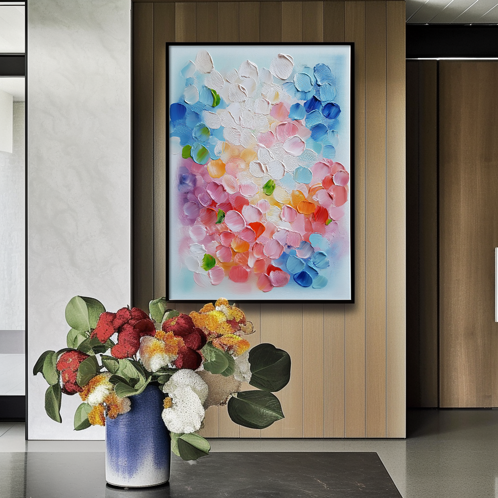Abstract Colorful Petals Textured Oil Painting | Modern Wall Art for Home Décor