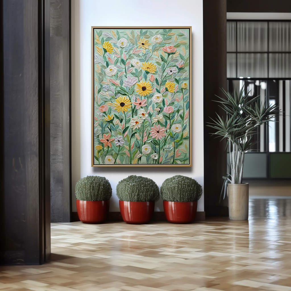 Sunflowers & Blossoms Textured Oil Painting | Floral Wall Art for Home Décor
