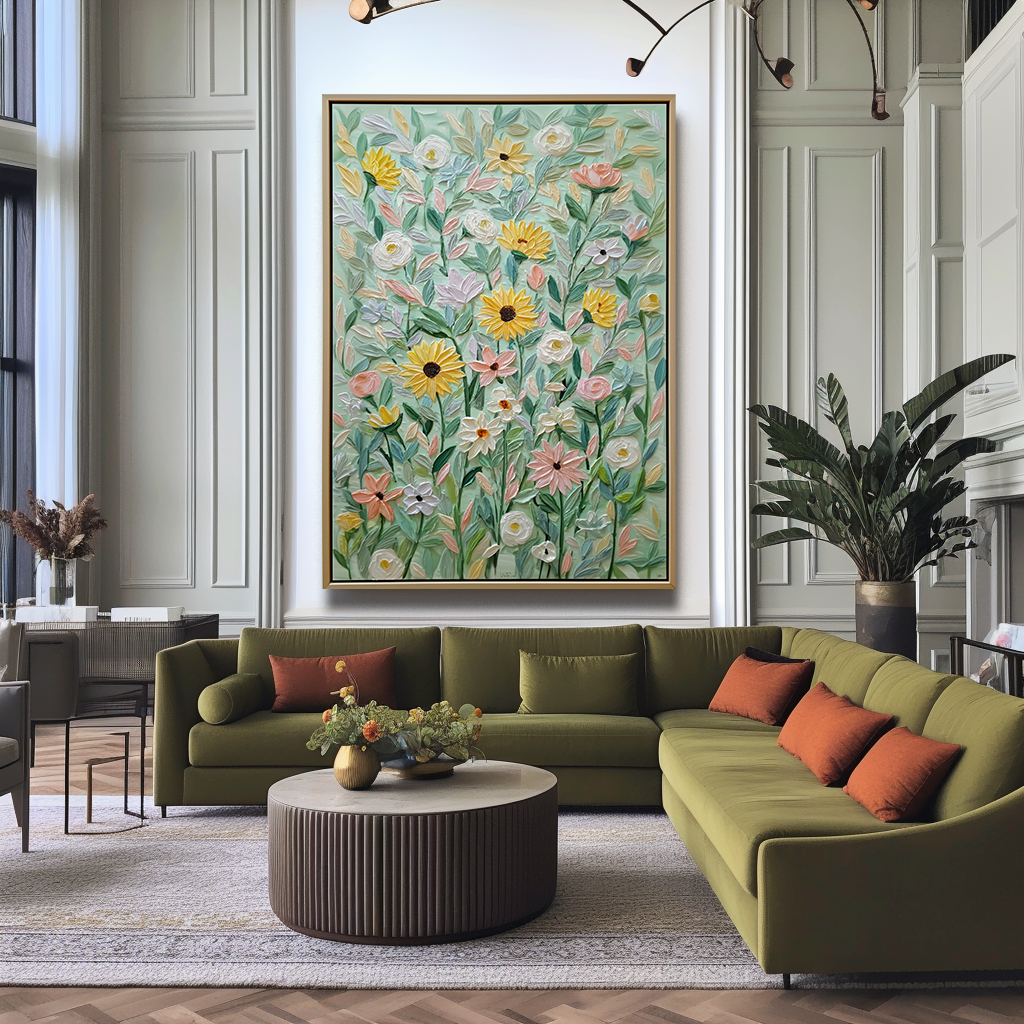 Sunflowers & Blossoms Textured Oil Painting | Floral Wall Art for Home Décor