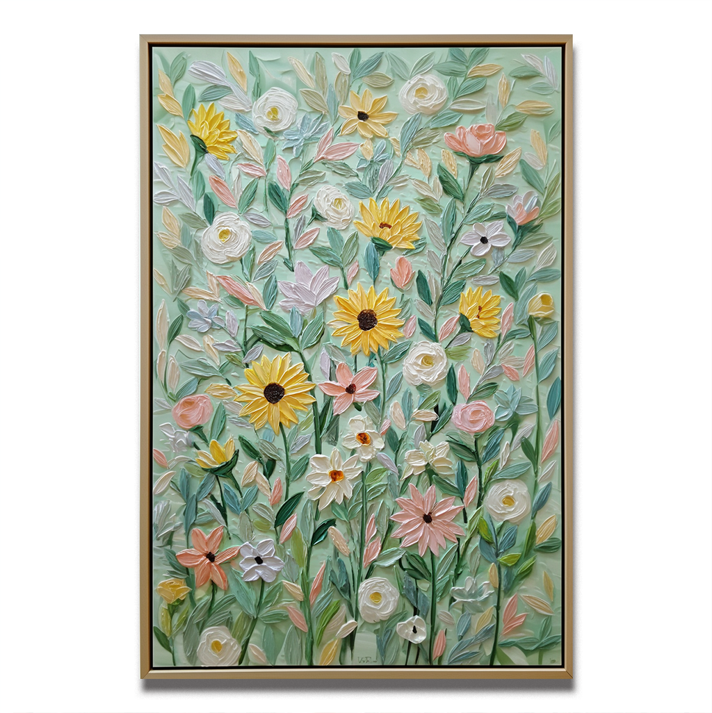 Sunflowers & Blossoms Textured Oil Painting | Floral Wall Art for Home Décor