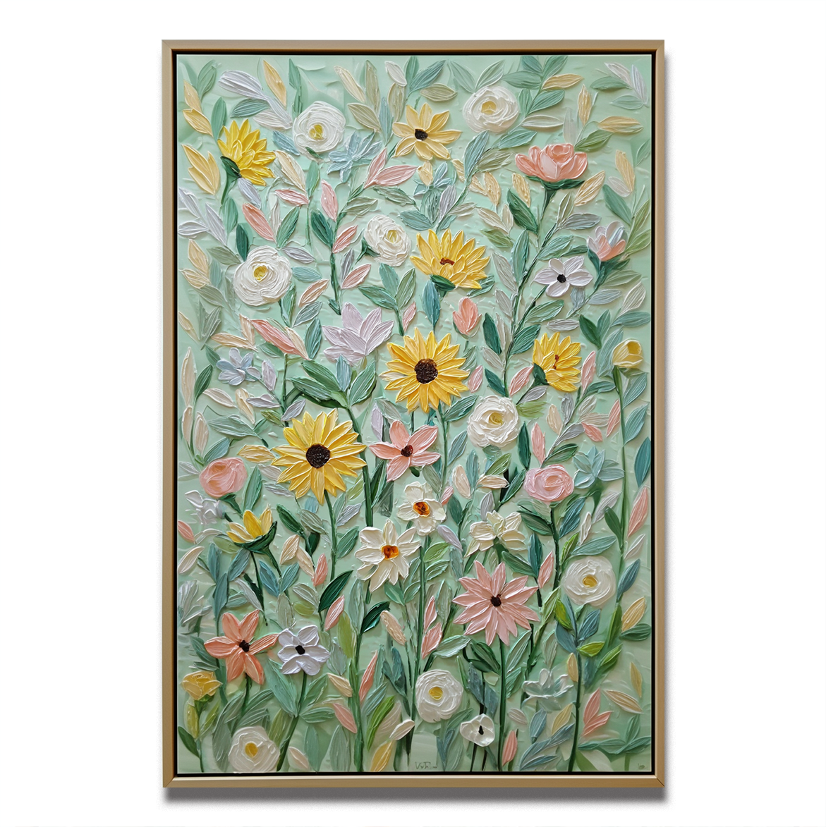 Sunflowers & Blossoms Textured Oil Painting | Floral Wall Art for Home Décor