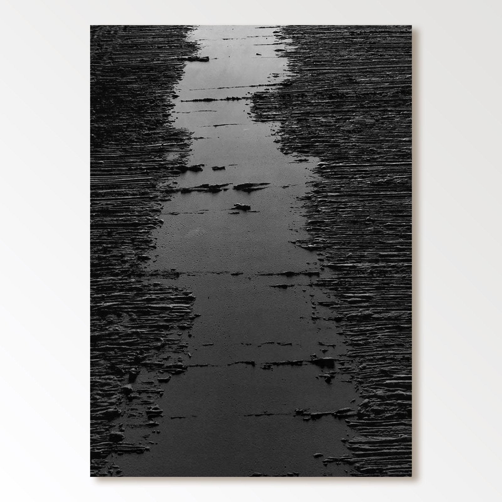 Minimalist Black Oil Painting "Midnight Path"