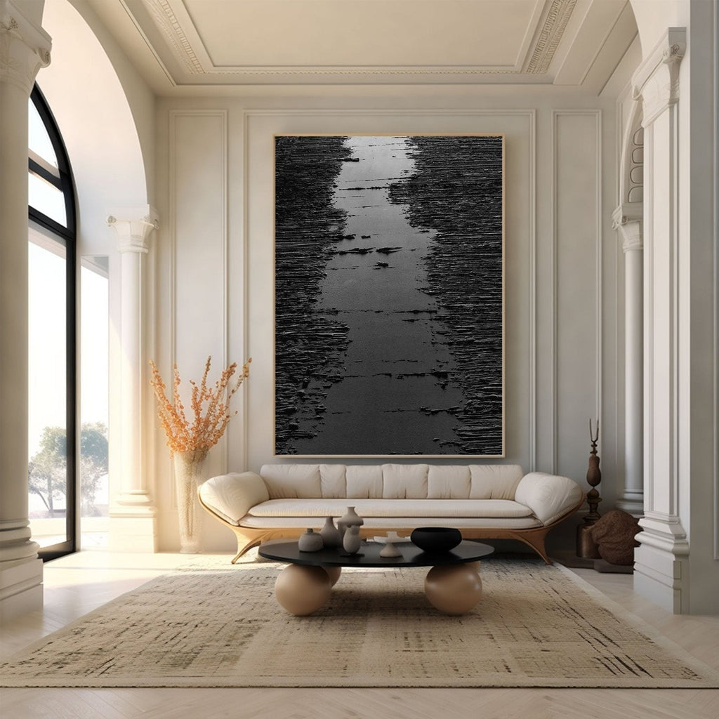 Minimalist Black Oil Painting "Midnight Path"